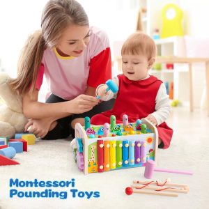 7-in-1 Montessori Wooden Activity Center with Xylophone, Pounding & Fishing Game