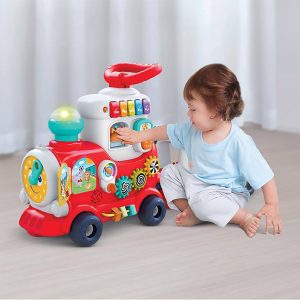 Musical Ride & Push Walker Train Toy with Light & Detachable Trailer