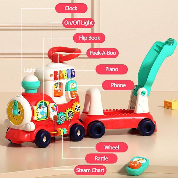 Musical Ride & Push Walker Train Toy with Light & Detachable Trailer - Image 3