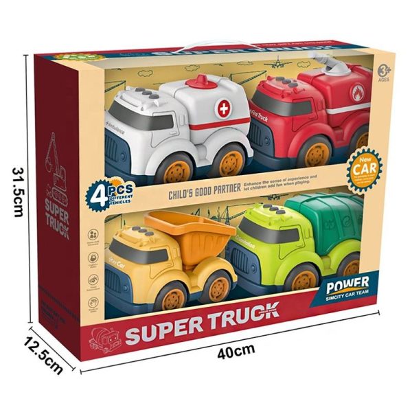 4-Piece Mini Friction Power Construction & City Service Vehicle Toy Set - Image 2