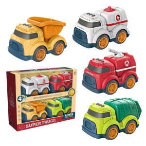 4-Piece Mini Friction Power Construction & City Service Vehicle Toy Set