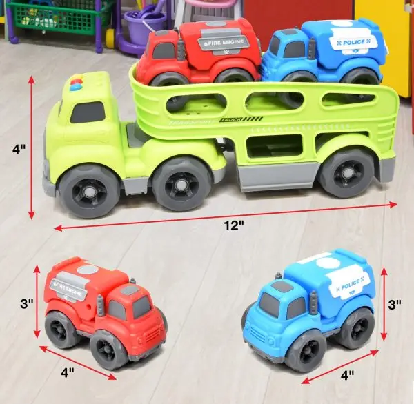 Kids' Transport Truck with Fire Engine & Police Car Toy Set - Image 5