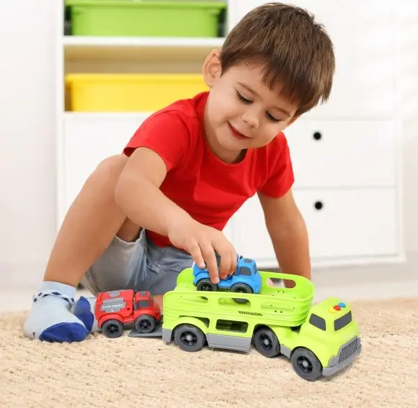 Kids' Transport Truck with Fire Engine & Police Car Toy Set - Image 4