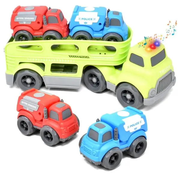 Kids' Transport Truck with Fire Engine & Police Car Toy Set