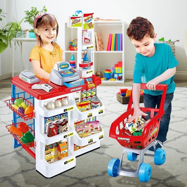 Kids' Home Supermarket & Shopping Cart Set with Cash Register & Scanner - Image 2