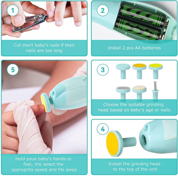 Electric Baby Nail Trimmer & Filer with LED Light and Multiple Grinding Heads - Image 6