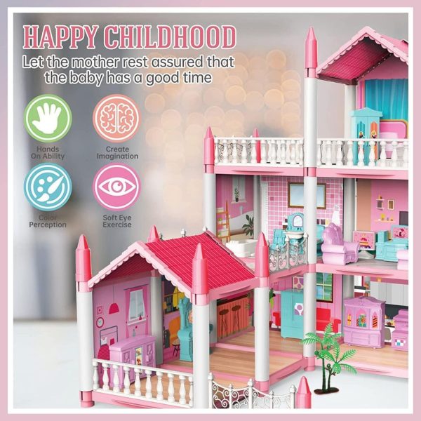 Multi-Story Pink Dollhouse with Furniture and Accessories - Image 2