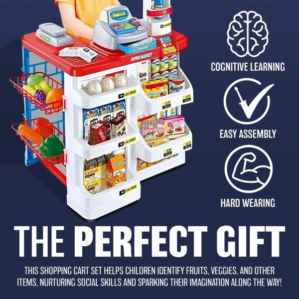 Kids' Home Supermarket & Shopping Cart Set with Cash Register & Scanner - Image 3