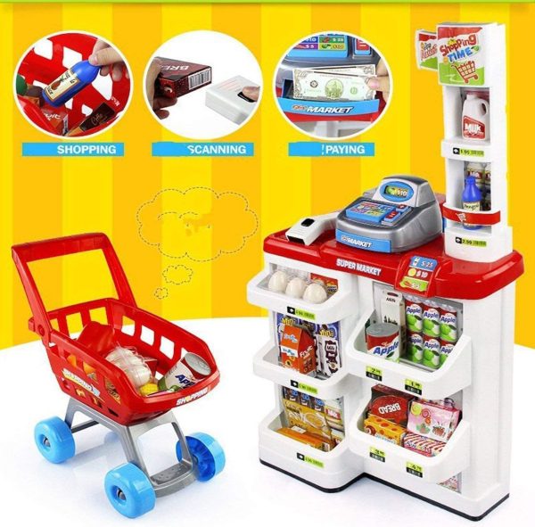 Kids' Home Supermarket & Shopping Cart Set with Cash Register & Scanner - Image 10