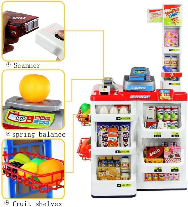 Kids' Home Supermarket & Shopping Cart Set with Cash Register & Scanner - Image 9