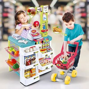 Kids' Home Supermarket & Shopping Cart Set with Cash Register & Scanner