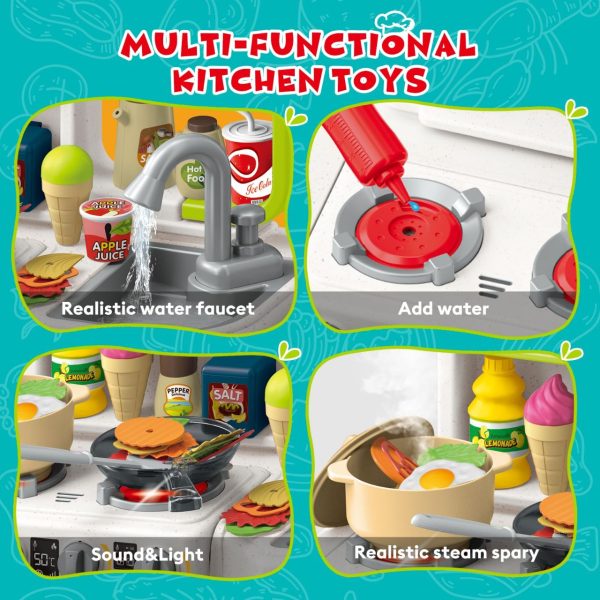 Large Pretend Play Kitchen Set for Kids with Realistic Sounds, Lights & Accessories (95 Pcs) - Image 3