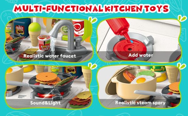 Large Pretend Play Kitchen Set for Kids with Realistic Sounds, Lights & Accessories (95 Pcs) - Image 10
