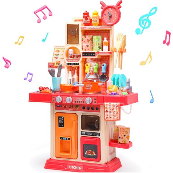 Kids Kitchen Play Set with Realistic Steam, Lights & 46 Accessories - Image 2