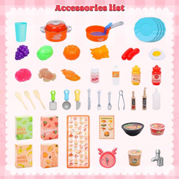 Kids Kitchen Play Set with Realistic Steam, Lights & 46 Accessories - Image 9
