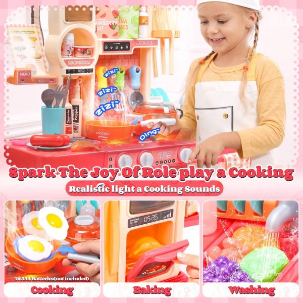 Kids Kitchen Play Set with Realistic Steam, Lights & 46 Accessories - Image 8