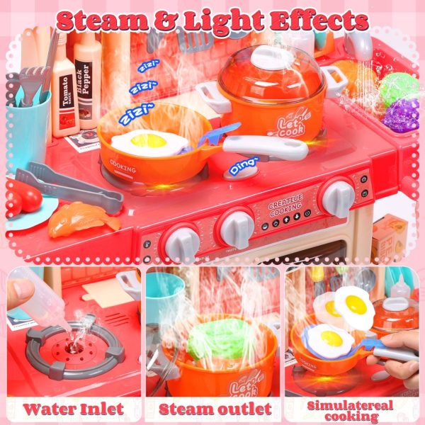 Kids Kitchen Play Set with Realistic Steam, Lights & 46 Accessories - Image 7