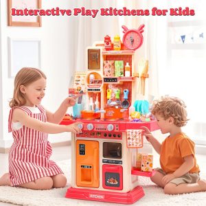 Kids Kitchen Play Set with Realistic Steam, Lights & 46 Accessories