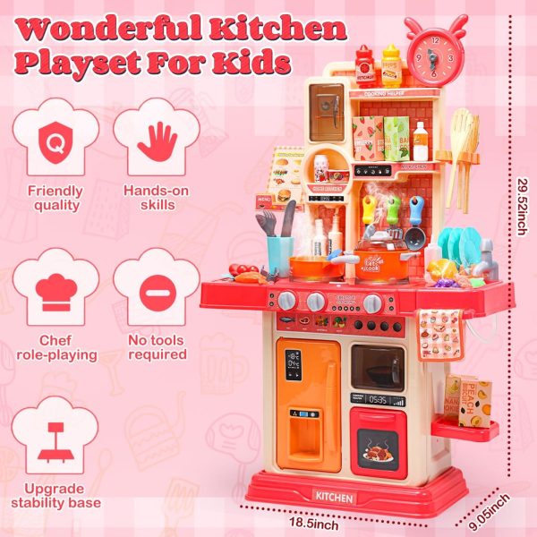 Kids Kitchen Play Set with Realistic Steam, Lights & 46 Accessories - Image 5