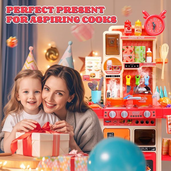 Kids Kitchen Play Set with Realistic Steam, Lights & 46 Accessories - Image 4