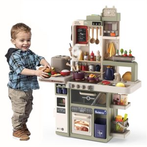 Modern Spray Kitchen Play Set with Realistic Steam, Water & 88 Accessories