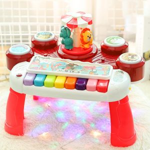 Children's Electronic Piano Drum Set with Carousel