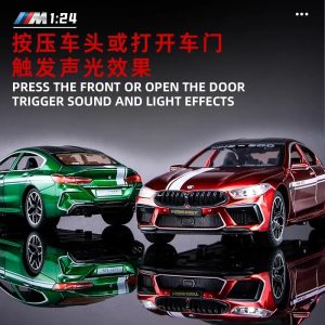 1:24 Scale BMW M8 (or MH8-800) Die-Cast Model Car with Sound, Light, and Pull-Back Action