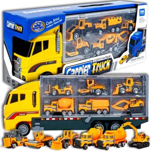 Ultimate Construction Carrier Truck – 6-in-1 Mega Hauler Playset with Mini Construction Vehicles