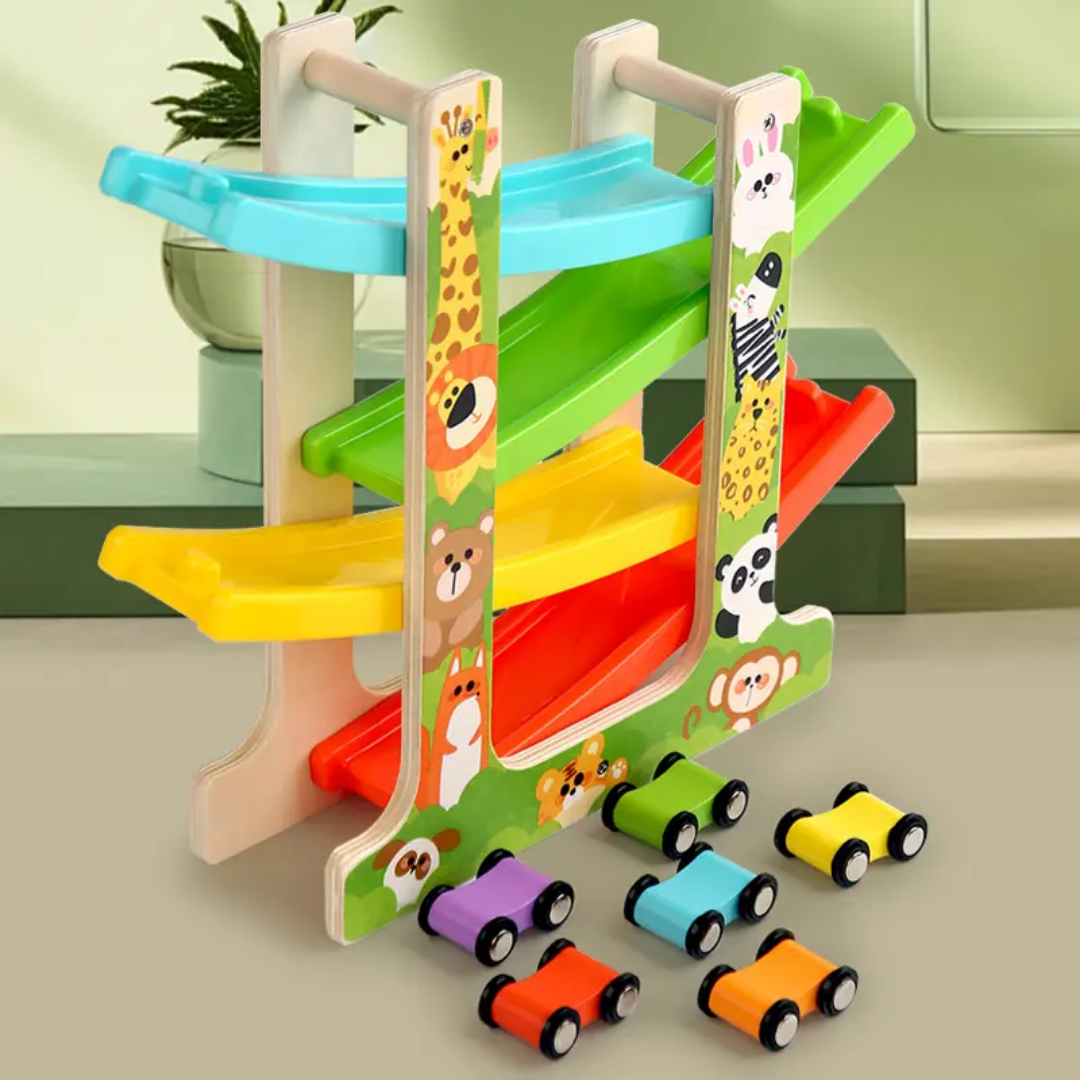 TotTrack™ Wooden Zig-Zag Car Ramp Racer – Interactive 4-Tier Gravity Glider - Image 8