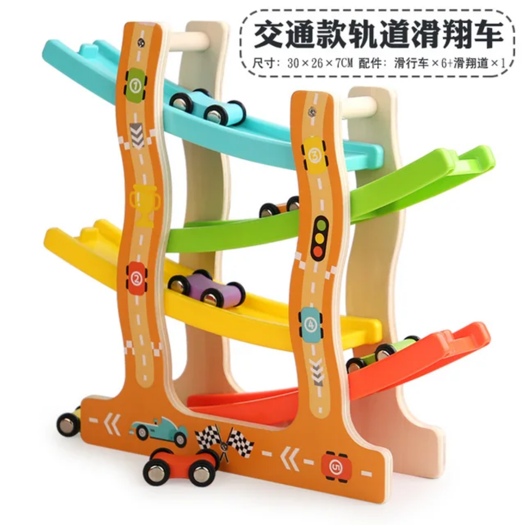 TotTrack™ Wooden Zig-Zag Car Ramp Racer – Interactive 4-Tier Gravity Glider - Image 5