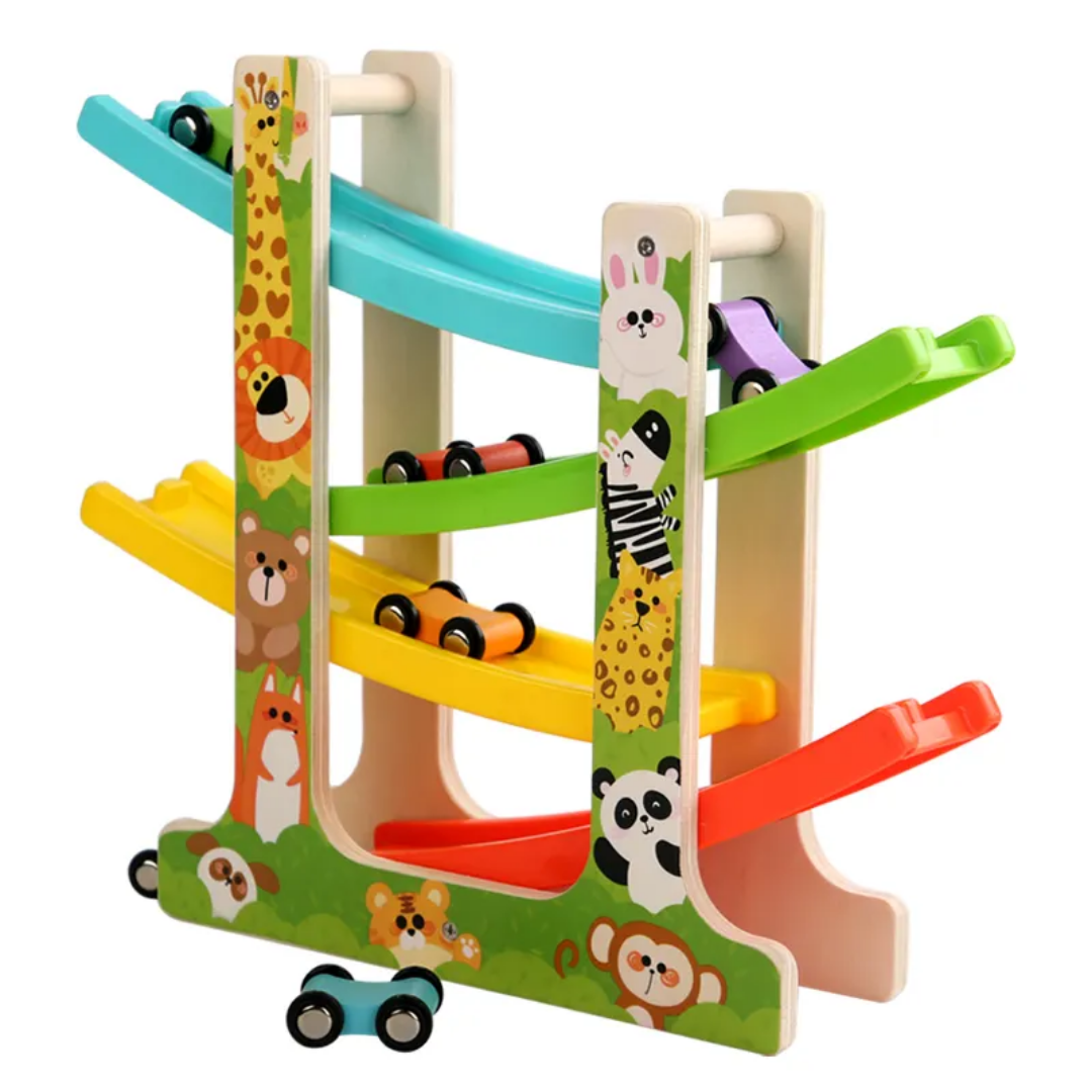 TotTrack™ Wooden Zig-Zag Car Ramp Racer – Interactive 4-Tier Gravity Glider - Image 4