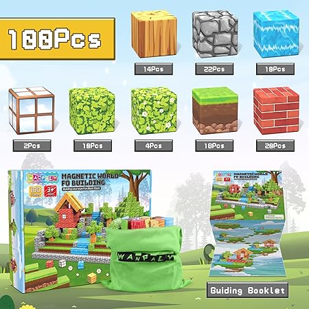 100-Piece Magnetic World Building Blocks Set – Minecraft-Inspired 3D Cube Adventure - Image 7