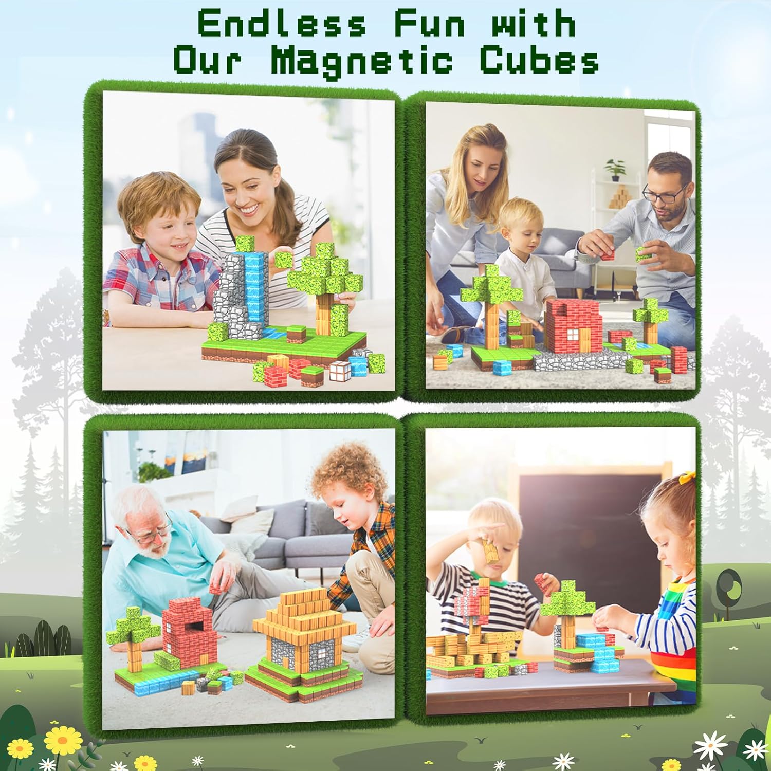 100-Piece Magnetic World Building Blocks Set – Minecraft-Inspired 3D Cube Adventure - Image 3