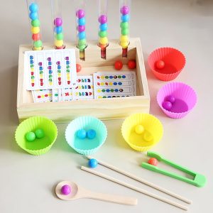 Rainbow Beads Montessori Sorting Set – Wooden Fine Motor Skills & Logic Training Toy
