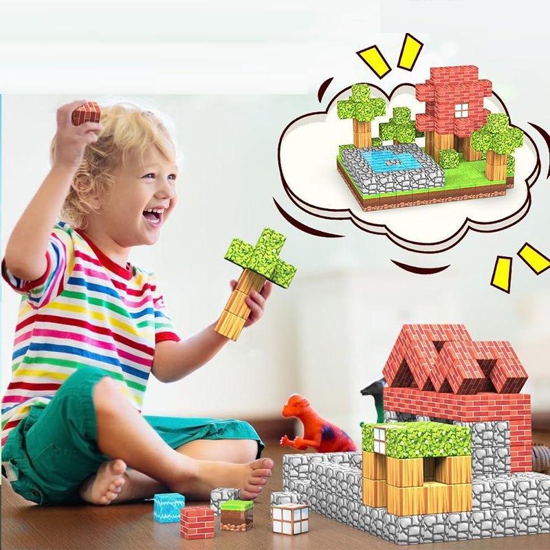 100-Piece Magnetic World Building Blocks Set – Minecraft-Inspired 3D Cube Adventure - Image 9