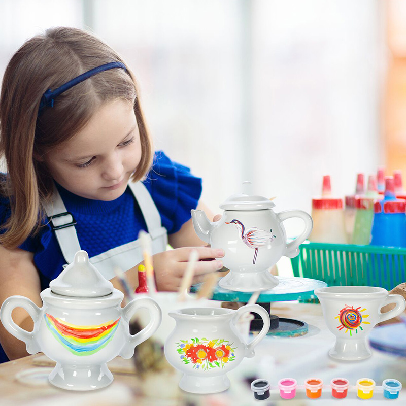 ১৮ পিস ডিআইওয়াই (DIY) সিরামিক টি সেট – রঙ করার খেলনা - Image 5