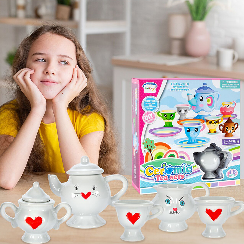 ১৮ পিস ডিআইওয়াই (DIY) সিরামিক টি সেট – রঙ করার খেলনা - Image 4