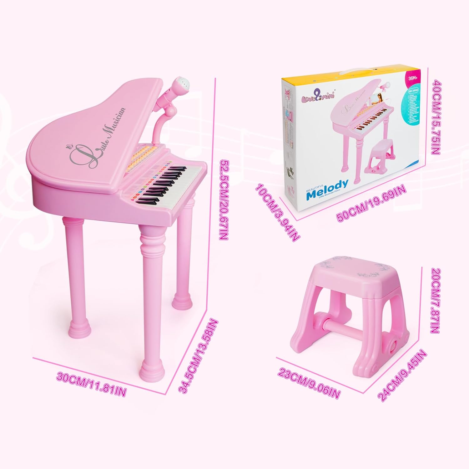 Musical Education Electronic Organ: Children's Grand Piano with Microphone and Chair Set - Image 6