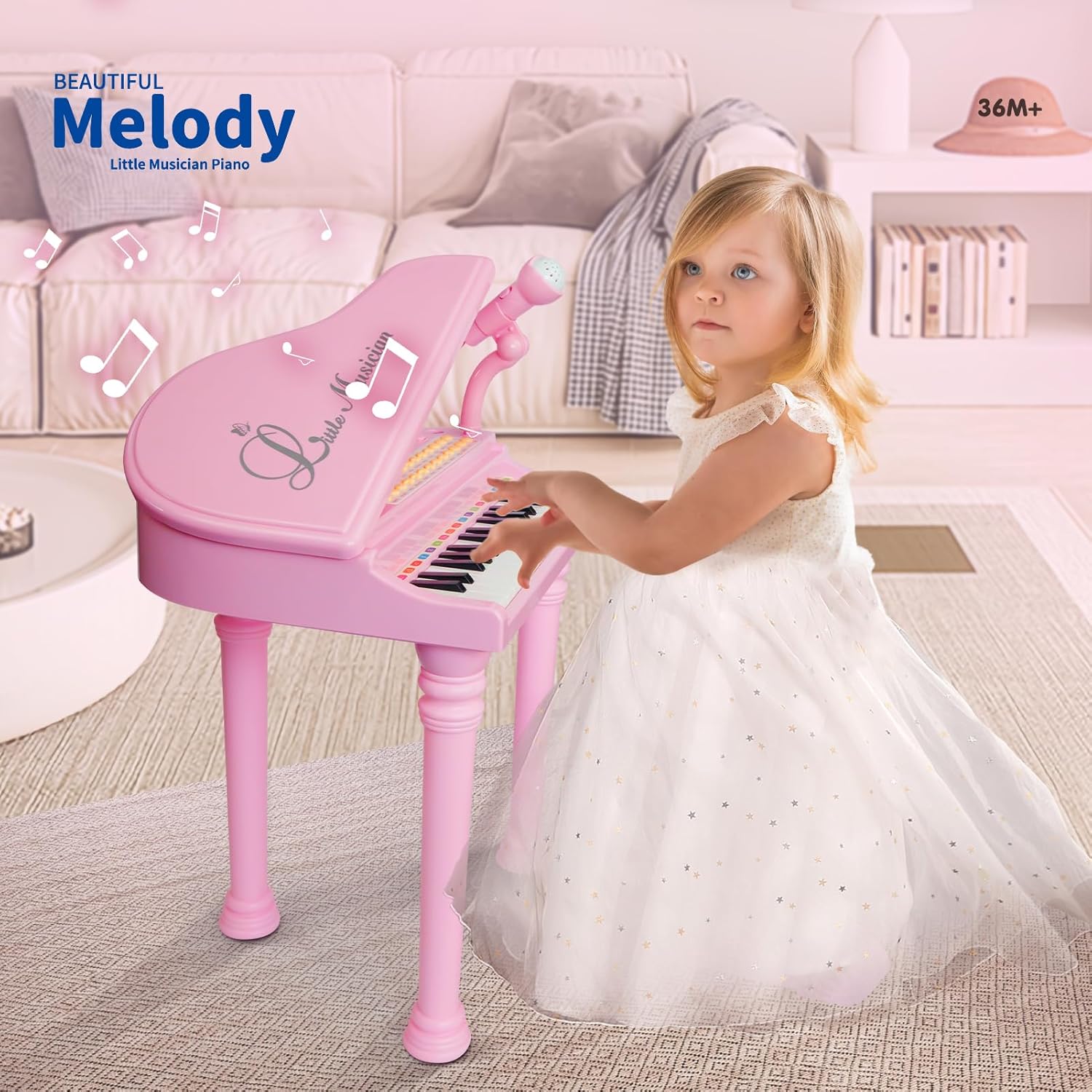Musical Education Electronic Organ: Children's Grand Piano with Microphone and Chair Set - Image 5
