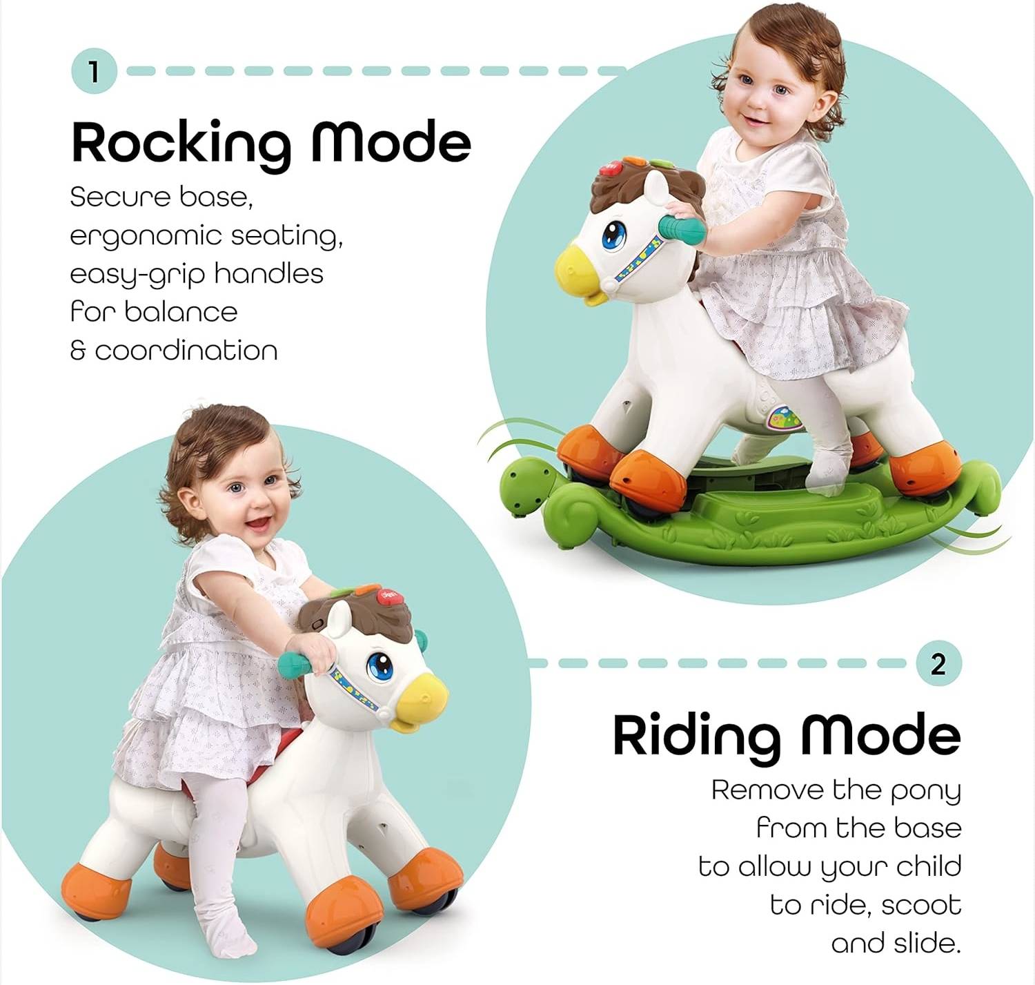 Hola 2-in-1 Rocking & Ride-on Pony Activity Center - Image 5