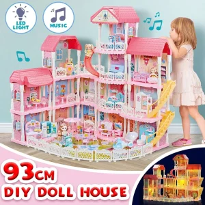 Grand 93cm DIY Multi-Story Dream Dollhouse with LED Lights & Music
