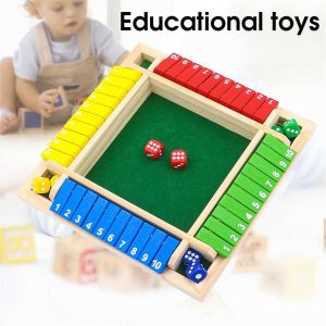 4-Way Wooden Shut The Box Dice Game (Deluxe 10-Number Set)