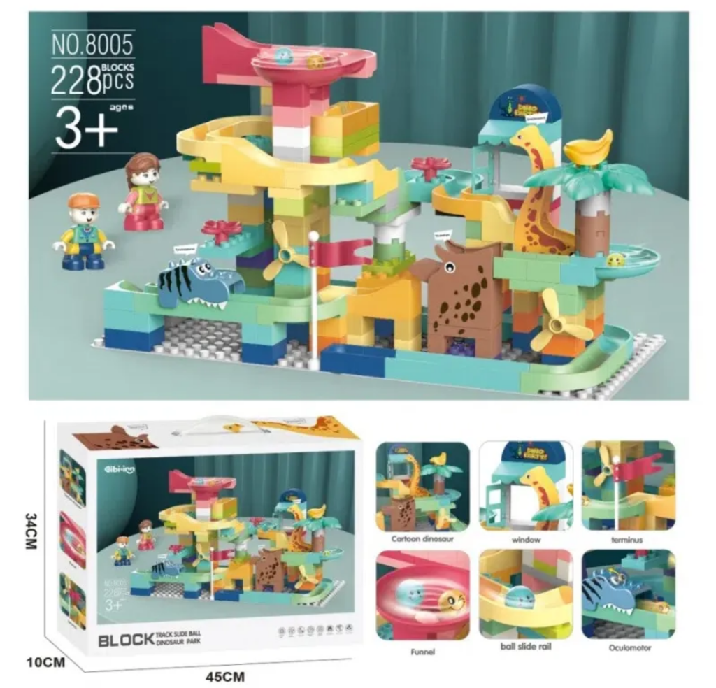 Dino Park Marble Run & Building Block Set (228 Pieces)