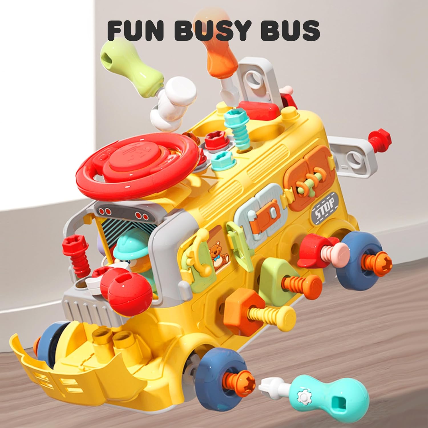 Little Builder's 5-in-1 Multifunctional Activity School Bus - Image 5