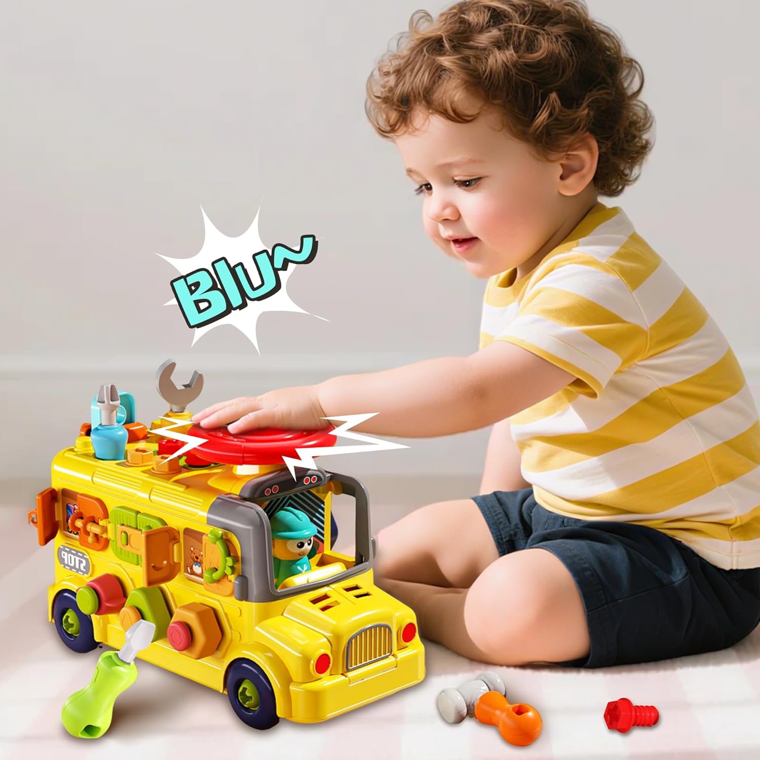 Little Builder's 5-in-1 Multifunctional Activity School Bus - Image 4
