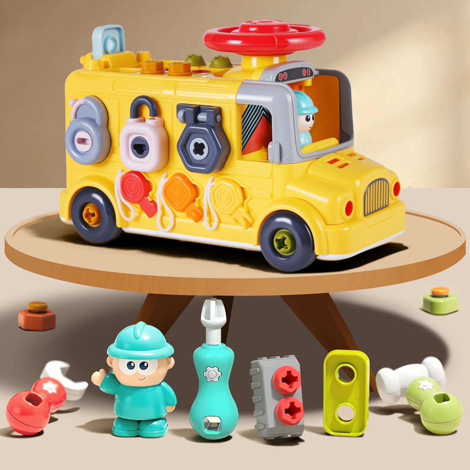 Little Builder's 5-in-1 Multifunctional Activity School Bus - Image 2