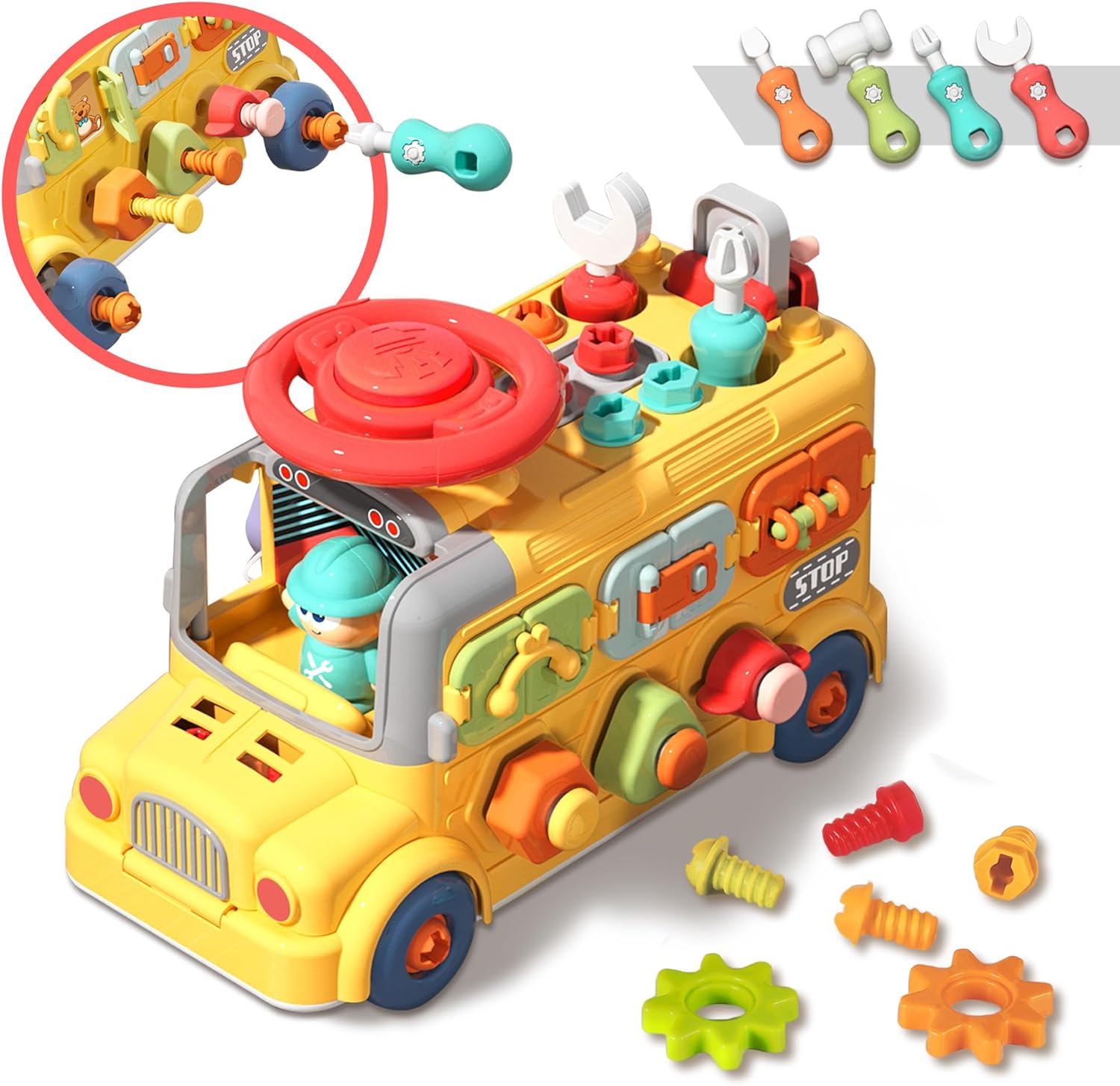 Little Builder's 5-in-1 Multifunctional Activity School Bus - Image 3