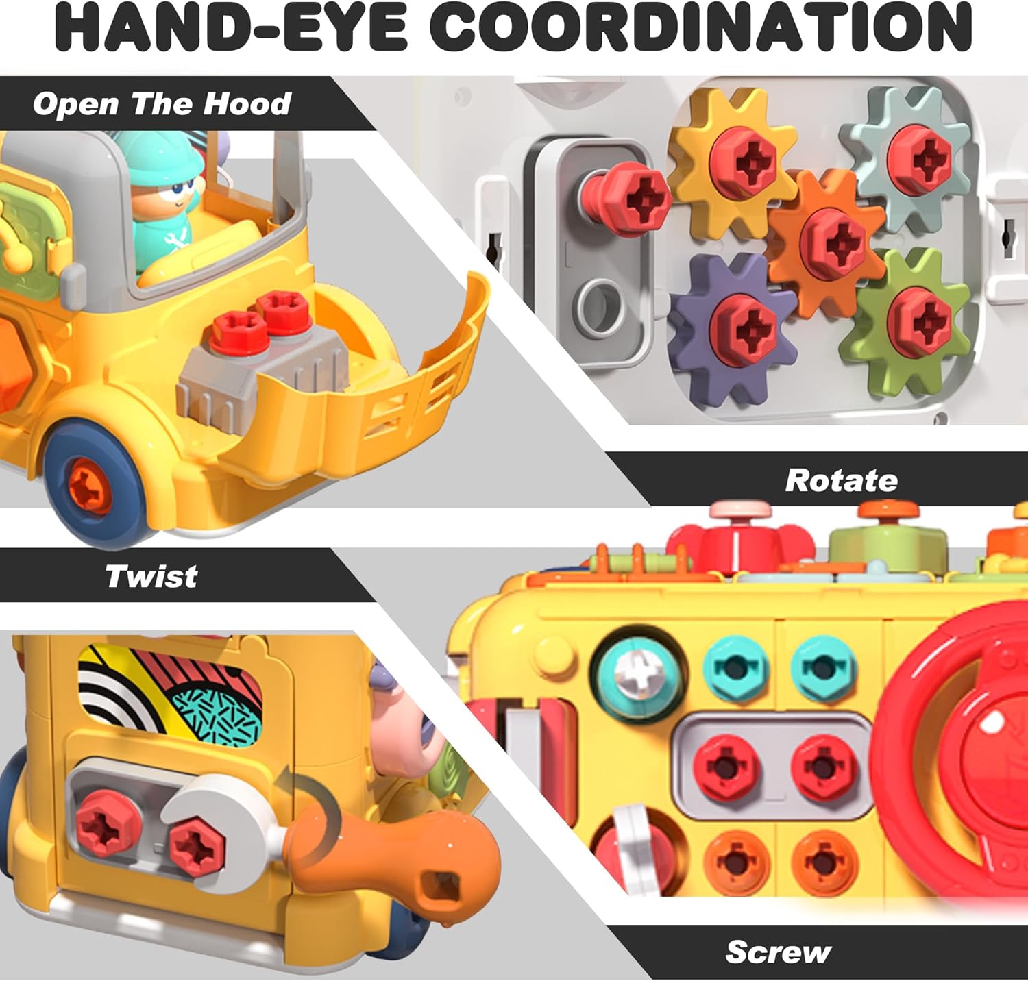 Little Builder's 5-in-1 Multifunctional Activity School Bus - Image 8